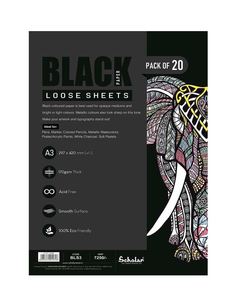 SCHOLAR A3 BLACK COLOR SHEET 180GSM 20SHS