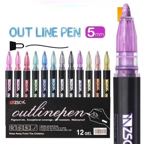 RSC 12PCS OUTLINE/GLITTER PEN W10026 P21-215
