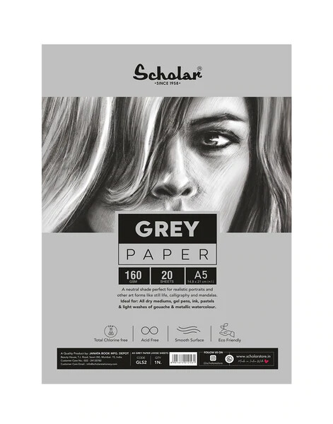 SCHOLAR A5 GREY PAPER 160GSM 20SHS