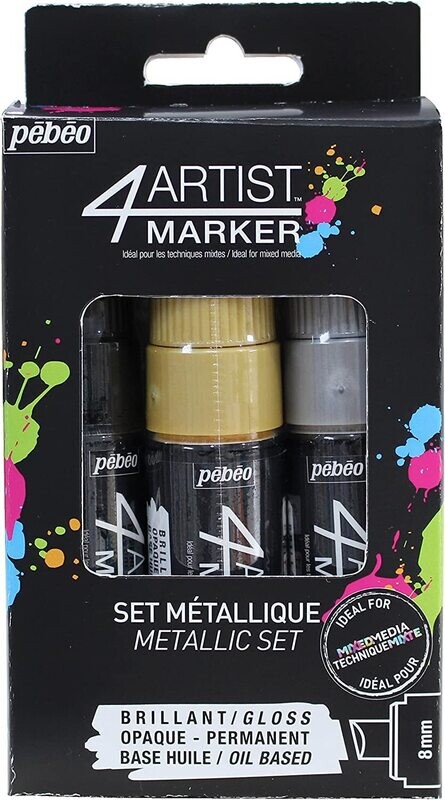 PEBEO 3PCS 3X8MM METALIC ARTIST MARKER SET 580888