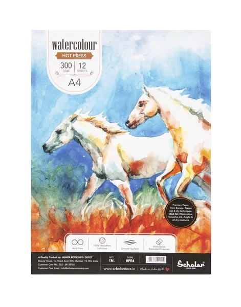 SCHOLAR A4 WATER COLOR HOT PRESS 300GSM 12SHS HPR4