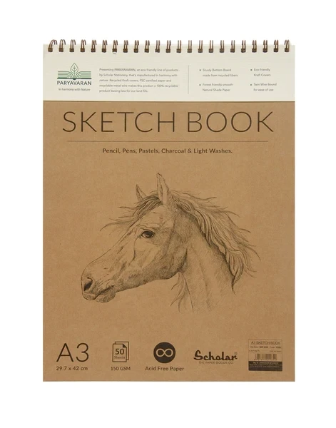 SCHOLAR A3 PARYAVARAN SKETCH BOOK 150GSM 50SH PSB3