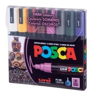 UNIBALL 8 POSCA BULLET DARK MARKERS 1.8-2.5MM