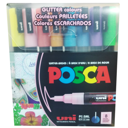 UNIBALL 8 POSCA BULLET GLITTER MARKERS 0.9-1.3MM