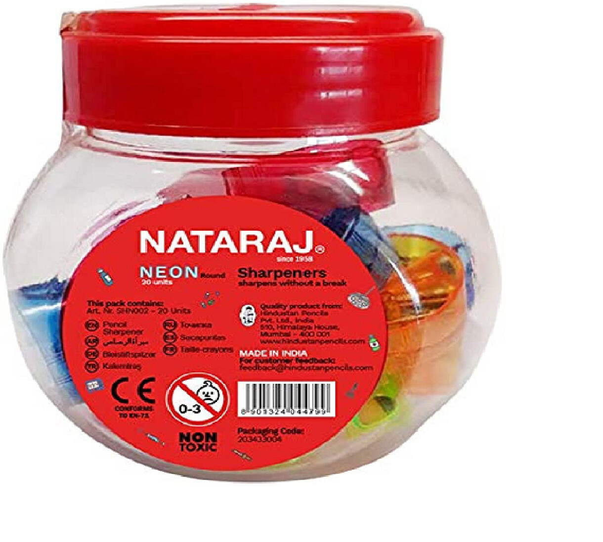NATARAJ 20PCS NEON ROUND SHARPENERS JAR