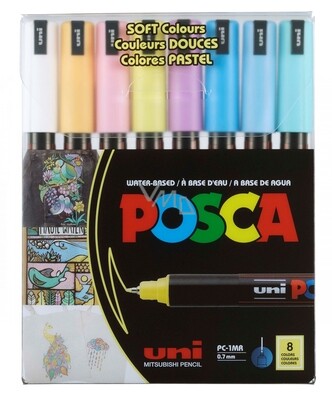 UNIBALL 8 POSCA BULLET SOFT COLOUR MARKERS PC-1M, 0.7MM