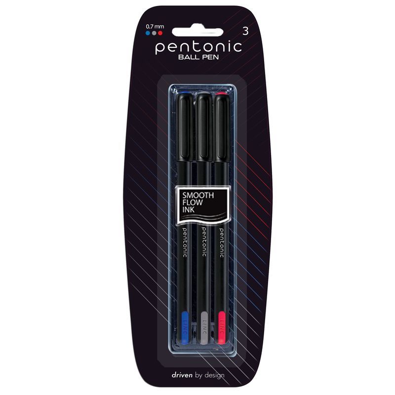 PENTONIC 3PCS 0.7MM BALL PEN ASSTD