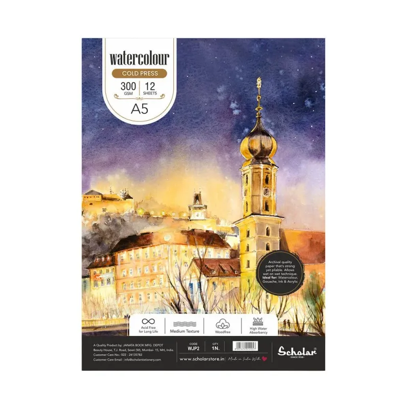 SCHOLAR A5 WATER COLOR PAD 300GSM 12SHS WJP2