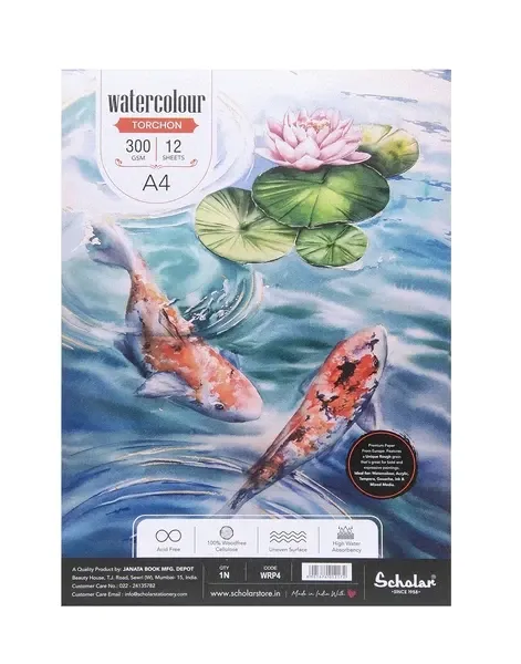 SCHOLAR A4 WATER COLOR TORCHON 300GSM 12SHS WRP4