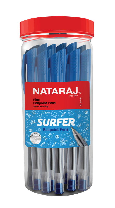 NATARAJ 30PCS 0.7MM SURFER FINE B.POINT PEN BLUE