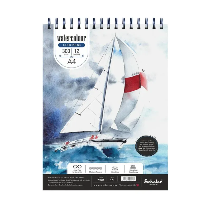 SCHOLAR A4 WATER COLOR PAD 300GSM 12SHS WJW4