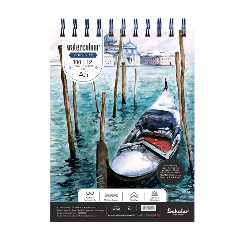 SCHOLAR A5 WATER COLOR CP 300GSM 12SHS WJW2