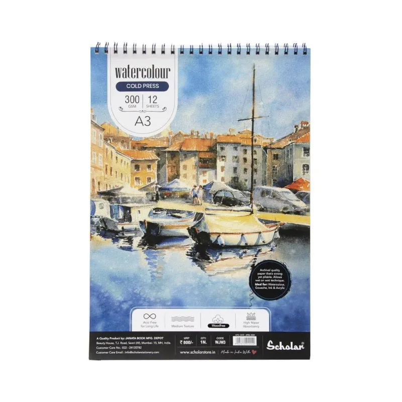 SCHOLAR A3 WATER COLOR PAD 300GSM 12SHS WJW3