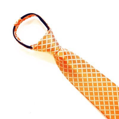 Child's ​Orange and White Patterned Woven Zipper Tie 036