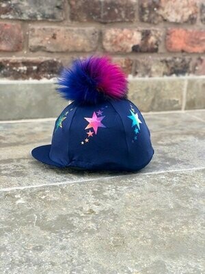 Pompops - Navy with Rainbow Starburst Hat Silk