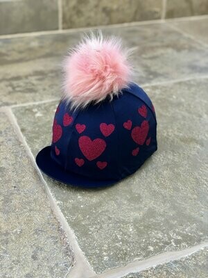 Pompops Navy with Glitter Pink Multi Hearts