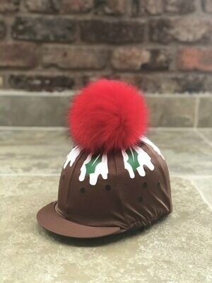 Limited Edition Christmas Pudding hat silk with faux fur pompom