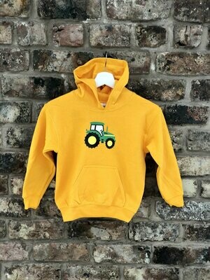 Pompops Yellow Hoodie with Green Tractor