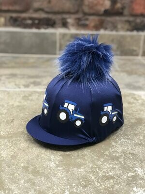 Pompops Blue Tractor Hat Silk Optional Coloured Pompom