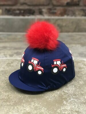 Pompops Red Tractor Hat Silk With Optional Coloured Pompom