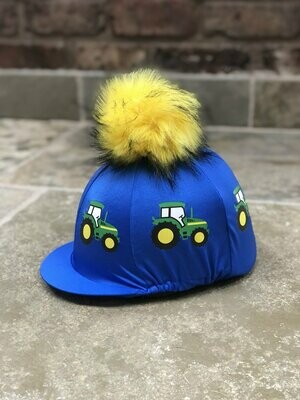 Pompops Royal Blue with Green Tractor Hat Silk with Optional Pompom Colour