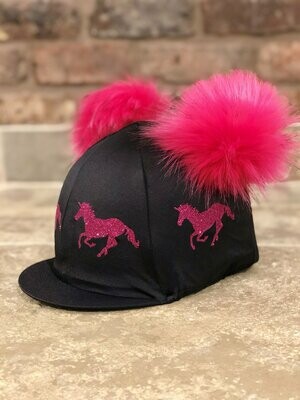 Pompops Double Cerise Pink Pompom and Pink Glitter Unicorns Hat Silk
