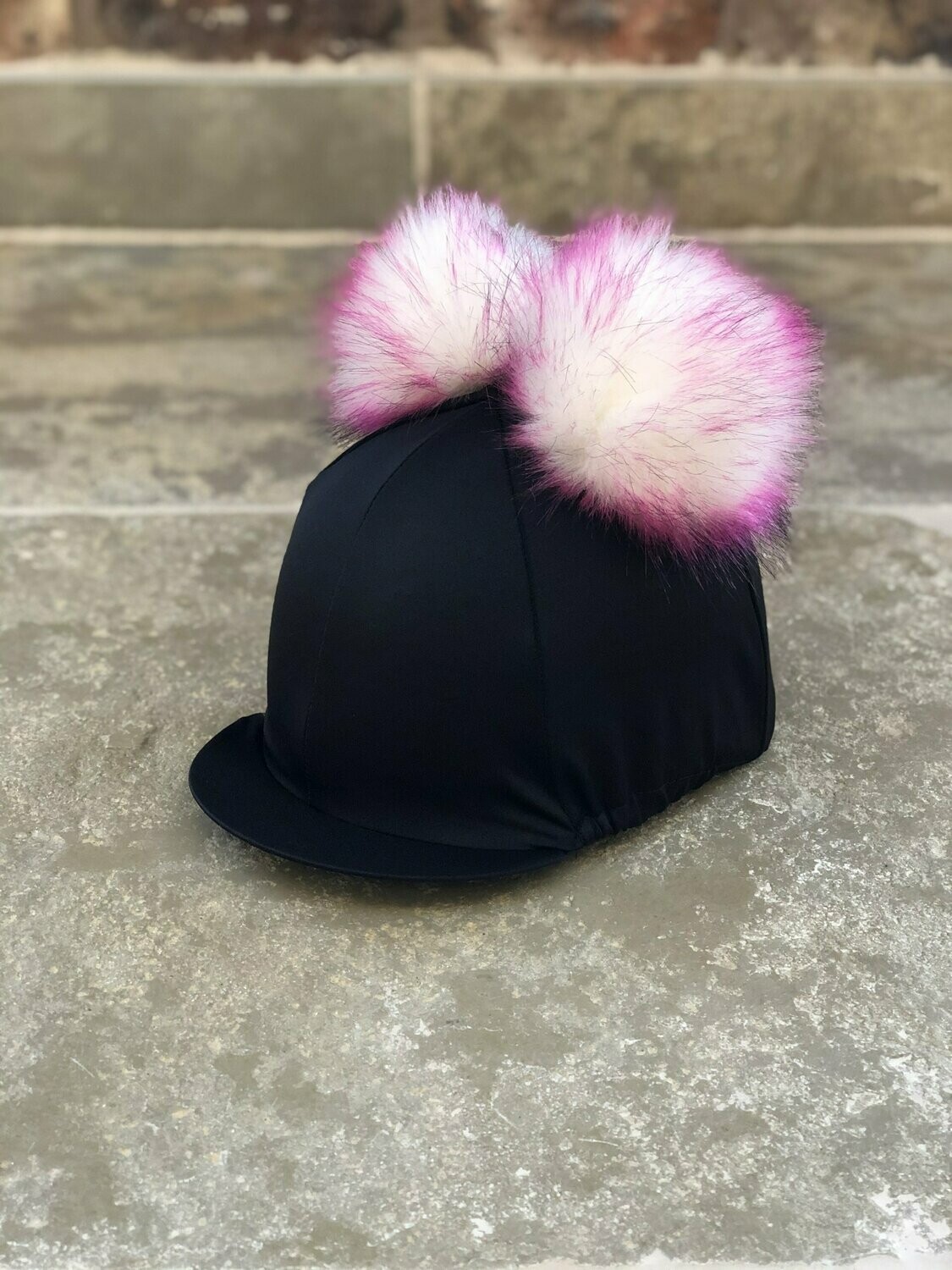 Pompops Black Hat Silk With Double Faux Fur Pompom