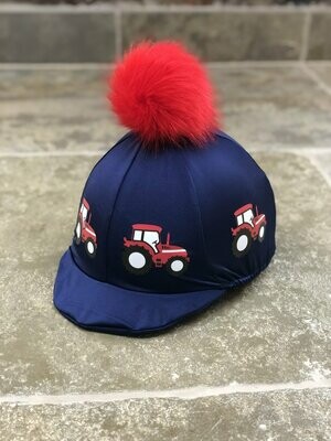 Pompops Red Tractor (SOFT PEAK) Hat Silk With Optional Coloured Pompom