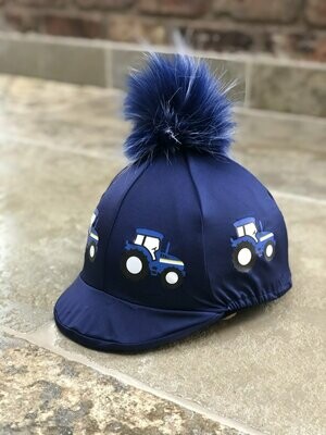 Pompops Blue Tractor (SOFT PEAK) Hat Silk Optional Coloured Pompom