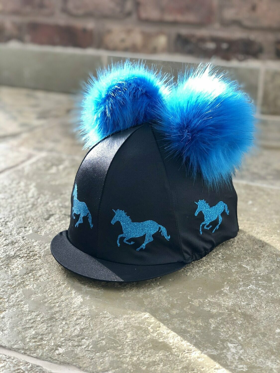 Pompops Double Blue Pompom and Electric Blue Glitter Unicorns Hat Silk