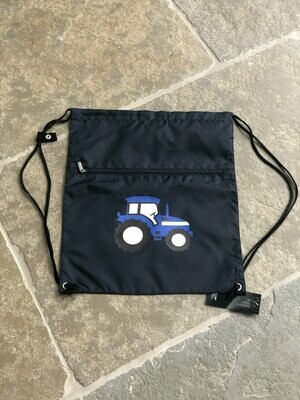 Pompops Blue Tractor Drawstring Kit Bag