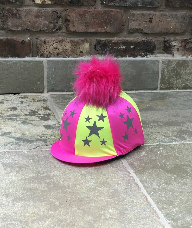 Pompops Fluorescent Pink and Yellow Hat Silk With Pink Pompom