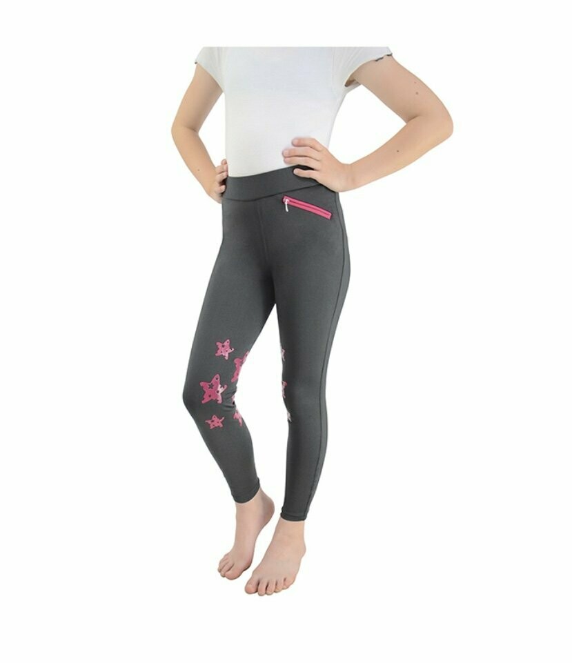 HyPERFORMANCE Theodora Children's Riding Tights - Grey/ Raspberry