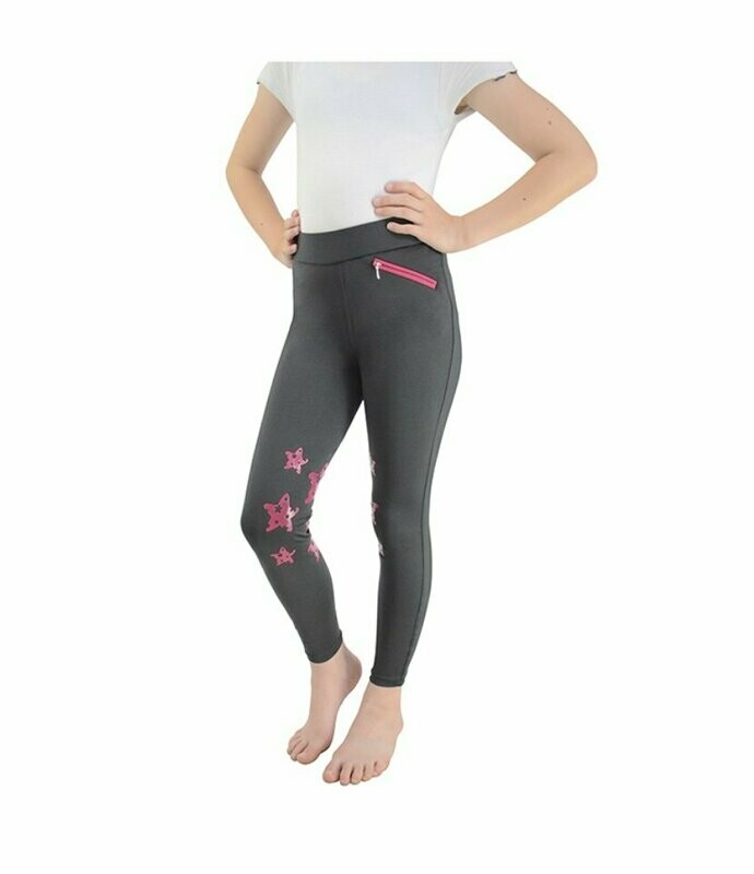 HyPERFORMANCE Theodora Children's Riding Tights - Grey/ Raspberry Was £24.99 Now £9.99