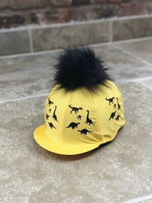 Pompops Yellow and Black Dinosour Hat Silk with Faux Fur Pompom