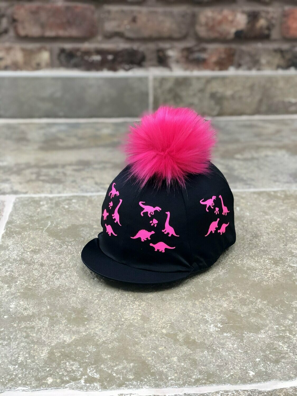 Pompops Black and Pink Dinosour Hat Silk with Faux Fur Pompom