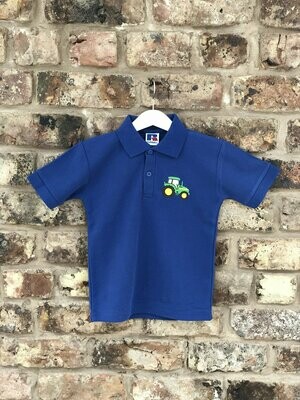 Pompops Royal Blue Polo Shirt with Green Tractor