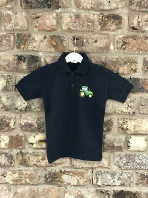 Pompops Navy Polo Shirt with Green Tractor