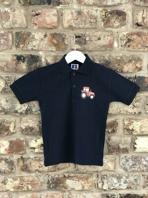 Pompops Navy Polo Shirt with Red Tractor