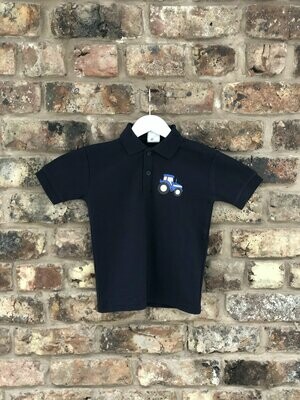 Pompops Navy Polo Shirt with Blue Tractor
