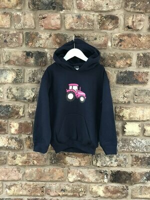 Pompops Navy Hoodie with Pink Tractor