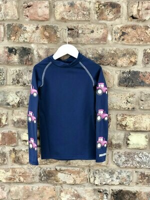 Children's Navy Base Layer with Pink Tractor