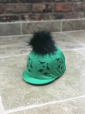 Pompops Bottle Green and Black Dinosour Hat Silk with Faux Fur Pompom