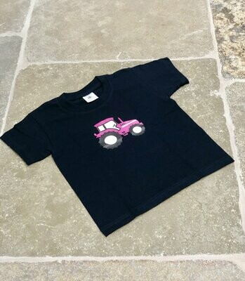 Pompops Navy T-shirt with Pink Tractor