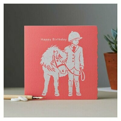Deckled Edge Colour Block Pony Card - Happy Birthday Coral Background