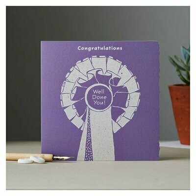 Deckled Edge Colour Block Pony Card - Well Done with Purple Background