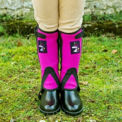 Just Fun Half Chaps with Unicorn Motif in Hot Pink and Black