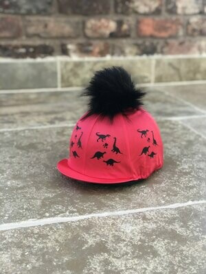 Pompops Red with Black Dinosour Hat Silk with Faux Fur Pompom