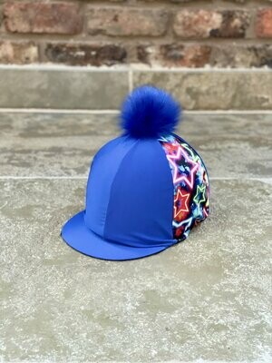 Royal Blue with Electric Star print and faux fur pompom