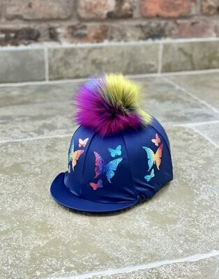 Pompops Navy with Butterfly Rainbow Starburst Hat Silk